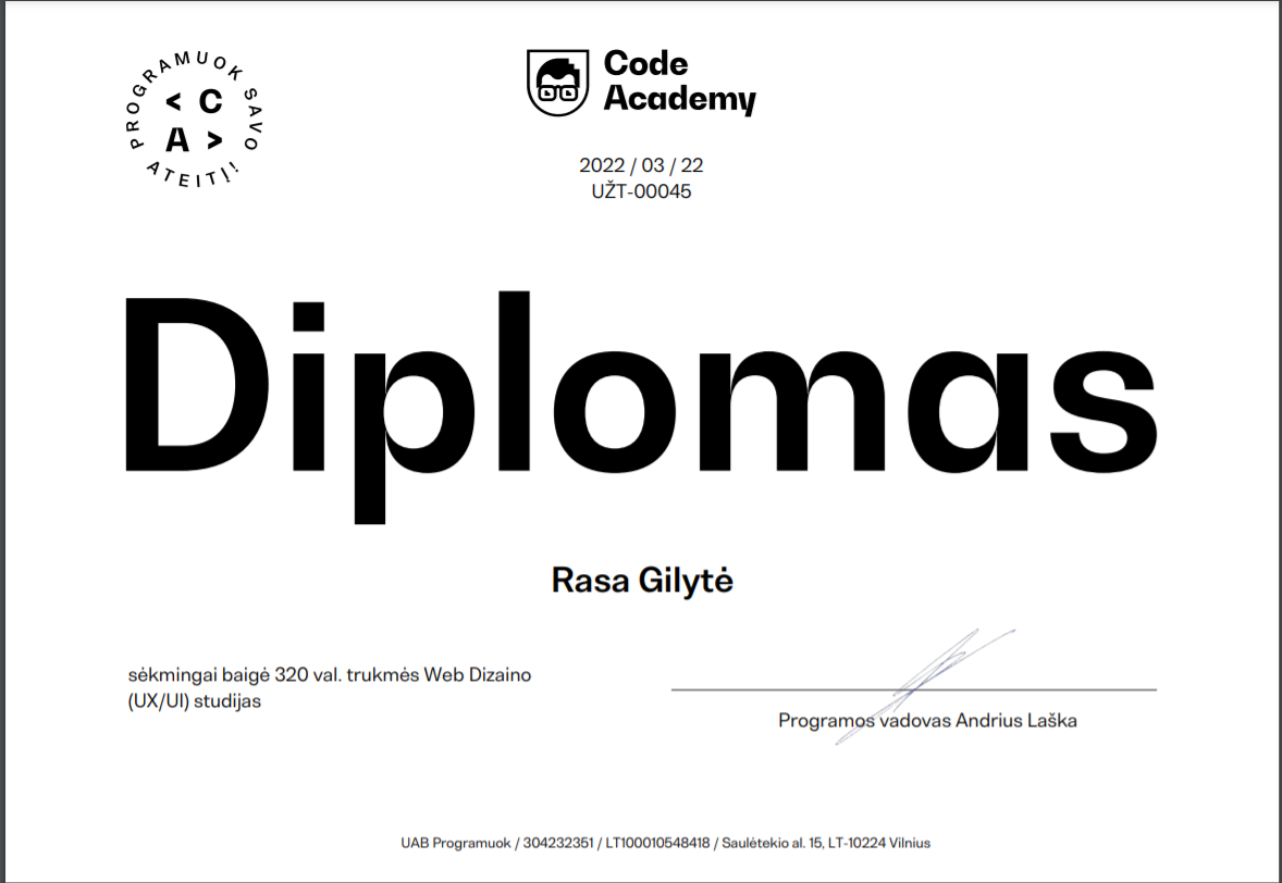 Web dizaino (UX/UI) diplomas